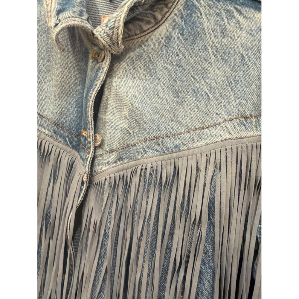 Free People Blue Fringe Jean Jacket - Picture 4 of 8